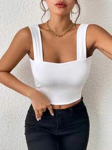 Camiseta de tirantes sexy con moldeado de busto y cintura, estilo urbano chic casual de verano - Blanco - Ver 5