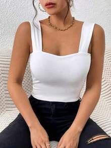 Camiseta de tirantes sexy con moldeado de busto y cintura, estilo urbano chic casual de verano - Blanco - Ver 7
