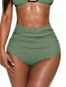 Swim Vcay Bragas bikini de cintura alta fruncido - Verde militar - Ver 4