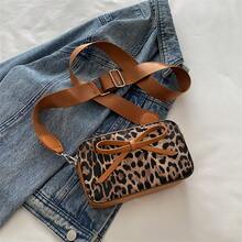 Women's Leopard Print Crossbody Bag Fashion Bow Knot Design PU Leather Small Square Shoulder Bag Vintage Messenger Bag With Adjustable Strap - Brown - View 11