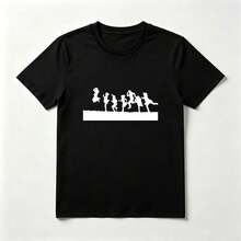Siluetas Corriendo Playera de Algodón Negro Dinámica y Juvenil - Negro - Ver 1