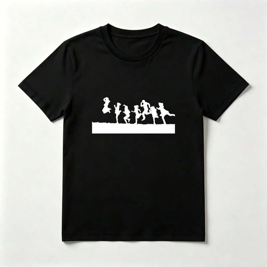Siluetas Corriendo Playera de Algodón Negro Dinámica y Juvenil - Negro - Ver 1