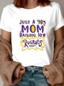 Mensaje colorido que celebra a una madre divertida de los años 90 criando a sus pequeños con energía alegría y humor camiseta de mujer casual cómoda ideal para uso diario - Blanco - Ver 8