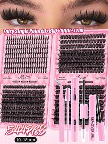 MEM 544pcs Clustered Spiky Lashes, Mixed Style Lash Extension Kit Including Fairy Spiky + 80D + 100D + 120D, Length 10-18mm Thick DIY Spiky Lashes, D-Curl Cluster 3D Thick False Eyelashes, Comes With Glue, Remover, Tweezers For Reuse, Suitable For Various Occasions - 黑色 - 查看 12