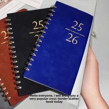 1pc Annual Planner Notebook | Spiral Binding Design | Schedule Management / Habit Tracker / Record Multi-Functional Notebook, 2026 Jan-Dec Weekly Monthly Planner, Leather Spiral Bound Office Diary Calendar Memo Pad Student Writing Notepad - Multicolor - View 9