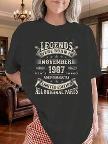 Regalos para el 38º cumpleaños de hombres de 38 años, Camiseta con estampado gráfico de noviembre de 1987, Camisetas para mujer, Ropa de modablusas para mujer>ropa - Negro - Ver 5