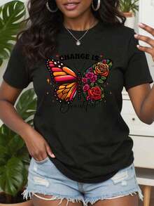 Camisa Floral con Mariposas |   Camiseta de mariposa |   Camiseta con Estampado de Mariposa |   Regalo para Ella |   Camiseta de Regalo con Flores |   Regalo de Mariposa - Negro - Ver 6