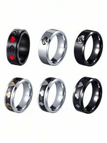 6-Piece Set Of Stainless Steel Men's Rings With Playing Card Suits, Couple Rings, Versatile Couple Rings Suitable For Daily Wear, Jewelry - 6-piece Ring Set - View 12