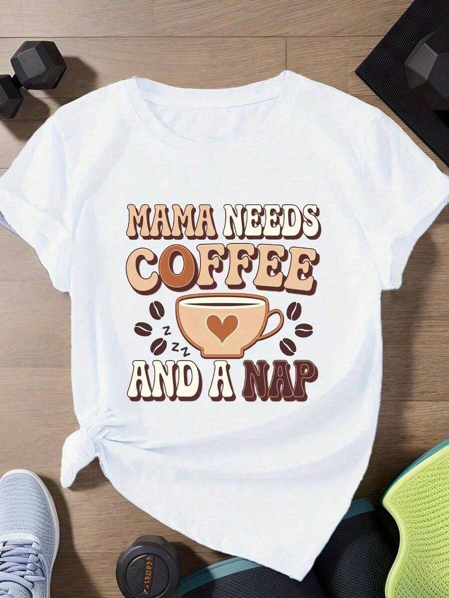 Mom Needs Coffee And A Nap - Women's Plus Size Short Sleeve Sports T-Shirt - Urban Vintage Style, Unisex, Loose Fit, 100% Pure Cotton. - 白色 - 查看 1