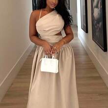 New Asymmetrical Hollow-Out Backless Criss-Cross Strap Detail Long Dress, Casual Resort Style, Spring/Summer - B - Color caoba - Ver 6