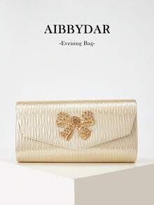 AIBBYDAR 女士手拿包、晚宴包、金色蝴蝶装饰信封包、便携式化妆包，适合夏季、度假、商务、晚宴、节日派对、海滩等场合，配有可拆卸肩带，是送给女性的礼物。 - 金色 - 查看 1