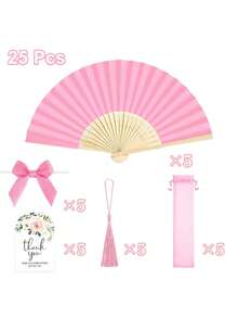 1個/15個/25個 婚禮扇子伴手禮附透明薄紗袋、蝴蝶結流蘇禮品卡、手持摺疊扇，適用於伴娘禮物、婚禮派對裝飾、新娘派對伴手禮、蝴蝶結流蘇拍照道具 - 多色 - 查看 12
