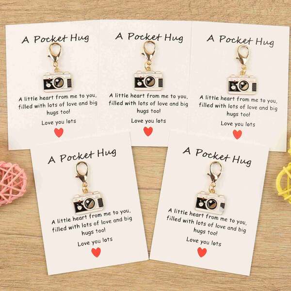 1pc/3pcs/5pcs Camera Enamel Keychain "A Pocket Hug" Love & Support Gift