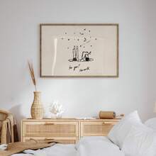 1件無框極簡情侶線條藝術畫布印畫，手繪月亮星星浪漫語錄牆飾，適合臥室公寓情人節裝飾 - A - 查看 6