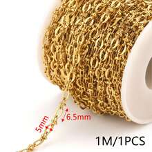 1m 304 Stainless Steel 18K Gold Plated Textured Chain, Mixed Oval And Barrel Chain Links, Suitable For DIY Jewelry Making - Chain - View 11