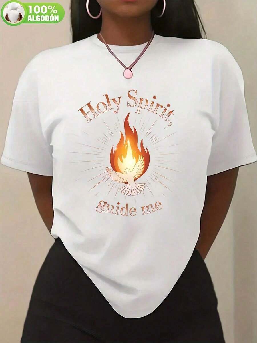 1PiezaModaInformalParaHombresYWomenCamiseta-Blanca-para-Mujer---Diseño-Gráfico-de-Llama-del-Espíritu-Santo,-Algodón-Suave-y-Transpirable,-Corte-Holgado-para-Iglesia,-Oración-o-Uso-Diario,-Ropa-Religiosa-Espiritual,-Estilo-Casual,100%El algodón es versátil, fácil de combinar, adecuado para el uso diario, el estilo urbano, los conjuntos de vacaciones y los atuendos de fin de semana. - Blanco - Ver 1