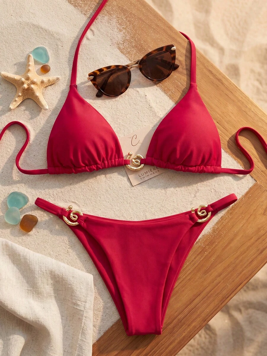 Women's Red Bikini 2026, Sexy Two-Piece Swimsuit With Moderate Coverage Design - 玫紅色 - 查看 1