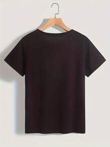 Printed T-Shirt For Plus Size Queen And Retiree, Casual Short Sleeve Round Neck Top For Spring And Summer, Women's Plus Size Clothing - 黑色 - 查看 5