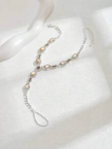 1pc Rhinestone Barefoot Sandal Foot Chain, Crystal Water Drop Connected Toe Anklet, Copper Material Foot Jewelry, Suitable For Bride Wedding, Beach Party - Champagne - View 3