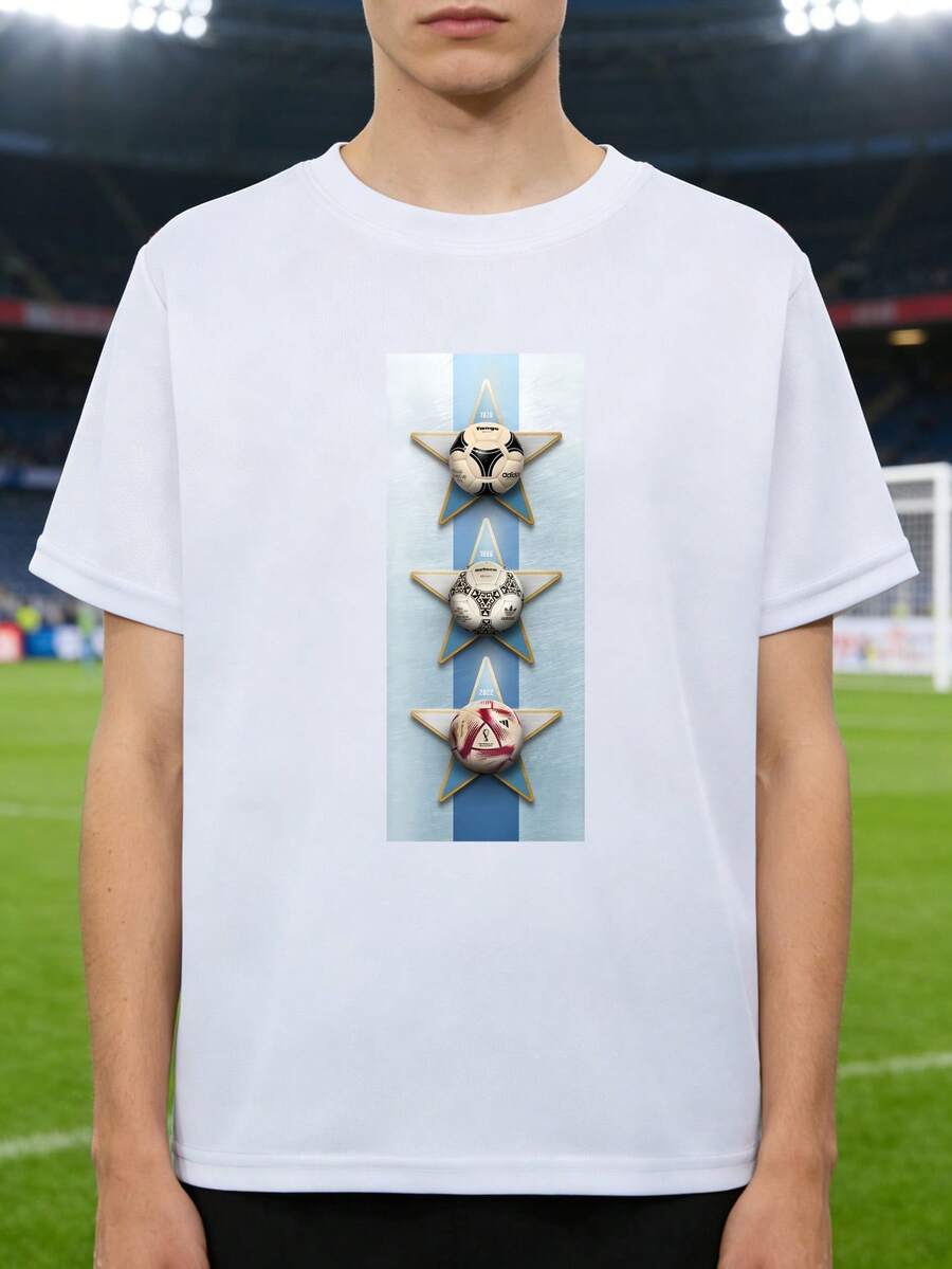 2026 Football Enthusiast Printed Cotton T-Shirt, Custom Short Sleeve Fan Supporter Shirt, Commemorative Short Sleeve Fan Shirt, Unisex Urban Casual Style - 白色 - 查看 1