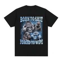 Funny Gorilla Meme Shirt, Born To  Forced To Wipe Hoodie, Y2K Aesthetic Shirt, Weirdcore Graphic Sweatshirt, Unhinged Animal Shirtblusas para mujer playeras de mujer vestidos casuales para mujer y2k playeras deportivas para mujer verano camisetas ropa de mujer Fashion Perfect For Daily - Negro - Ver 6