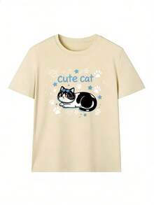 Cute And Kawaii Style Short-Sleeve T-Shirt, Fashionable Short-Sleeve T-Shirt For Spring And Summer 2026, Made In Mexico, 180 Grams. Cartoon Print, Couple Design, Suitable For Indoor Or Outdoor Wear. Crew Neck, Unisex, Ideal For Office And Leisure. One-Piece Pack. - APR-P631577SLNDXZGY594 - 查看 2