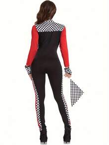 Women Racing Driver Outfit Cosplay Motorcycle Suit Costume Roleplay Jumpsuit Bodysuit Party Photoshoot TDKH - Black - View 3