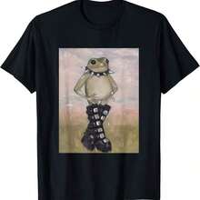 1 Piece Of Soft Gothic T-Shirt With Emo Frog Design, Cottagecore Style, 2000s Retro Aesthetic. - 黑色 - 查看 1