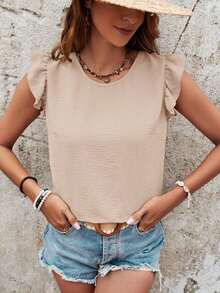 Blusa de verano para mujer con volantes y tirantes cruzados en la espalda de un solo color - Albaricoque - Ver 2