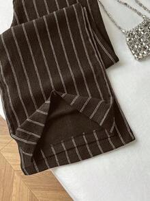 Pantalones casuales de mujer de corte holgado a rayas, versátiles para uso diario, estilo universitario - Café integral - Ver 4