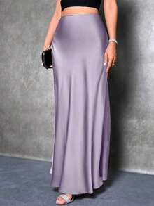 Falda de satén con dobladillo de sirena para PETITE, falda negra elegante para uso diario - Morado - Ver 3