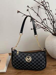 Letter Decor Fashionable New Niche Underarm Bag, Stylish Personalized Shoulder Bag, Crescent Moon Letter Print - Black - View 11
