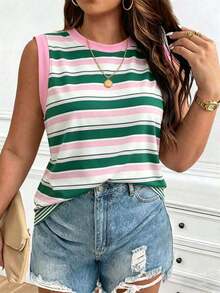 Chaleco sin mangas de mujer de talla grande, casual, de cuello redondo y con estampado de limón, de hombros anchos - Multicolor - Ver 1