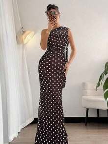Vestido ajustado asimétrico de cuello elegante, romántico y sexy, adecuado para fiesta, vacaciones en la playa, vuelta al colegio, citas románticas, temporada de bodas, cumpleaños, Pascua, primavera/verano - Marrón - Ver 4