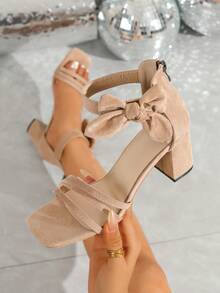 Square Toe Thick High Heel Rhinestone Decorated Elegant Glamorous Sandals, Suitable For Banquet Party, Fashion Versatile - Apricot - View 5