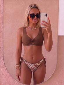 August vacation Bộ bikini nữ thời trang tối giản phong cách Bohemian màu kaki, gợi cảm, họa tiết ngẫu nhiên, thích hợp cho kỳ nghỉ hè đi biển. - Nhiều màu - Xem 4