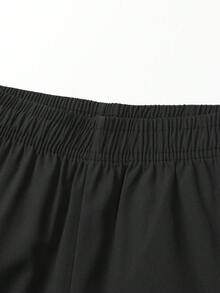 2件裝青少年/男童休閒純色快乾短褲，輕量透氣舒適運動短褲，適合夏季 - 黑色 - 查看 3