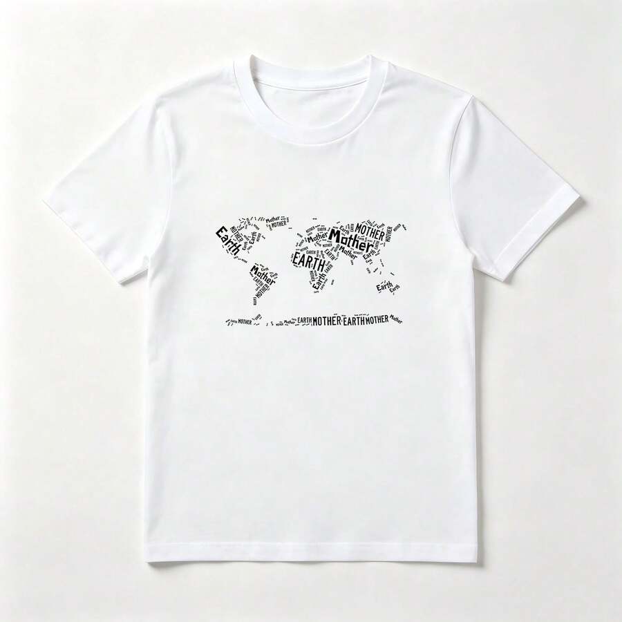 Mapa Mundial Playera de Algodón Blanca con Letras Minimalista - Blanco - Ver 1