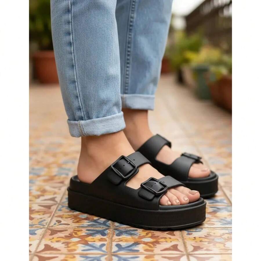 Moleca Women's Ultra Light And Adjustable Sandal 5577.100 Cloud Slide With Buckle - 黑色 - 查看 1