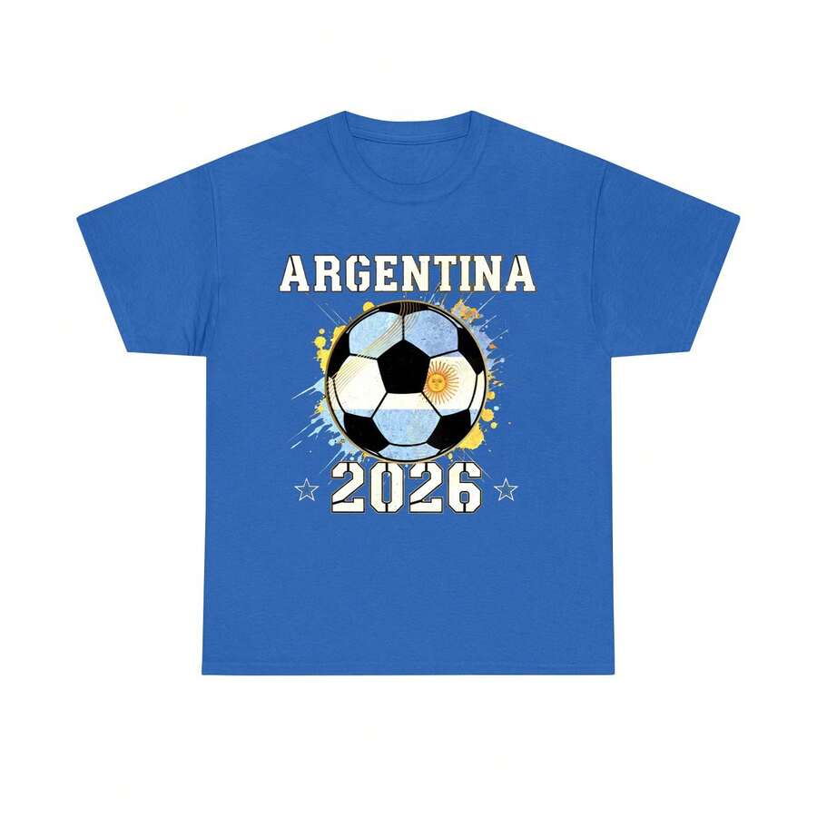 Short-Sleeved T-Shirt With The USA-Canada-Mexico World Cup Mascot Print, Clothing, T-Shirt, Short-Sleeved T-Shirt. - 藍色 - 查看 1