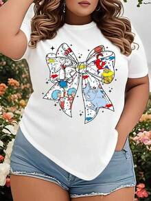 Camiseta de talla grande para mujer con estampado de lazo de GraphicCharacters, top casual de verano para fiestas de cumpleaños y uso en días festivos. - Blanco - Ver 7