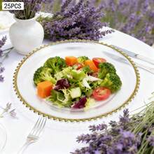 25 Pcs Clear Charger Plates 12.6 Inch Plastic Round Dinner Decorative Plates With Gold Beaded Rim For Party Wedding Birthday Bridal Shower Party Table Supply - Gold - View 3