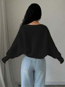 Casual Chunky Knit Cropped Cardigan For Teens - Black - View 4