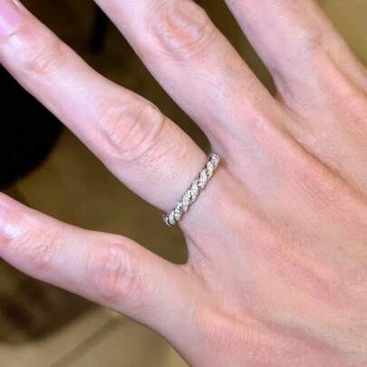 Women's Delicate Small Cubic Zirconia Inlaid White Gold Plated Twisted Rope Braided Ring