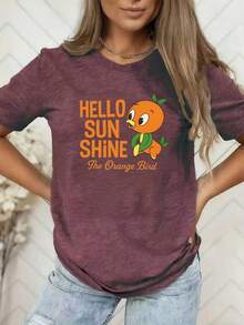 1 camiseta deportiva casual, Hello Sunshine, Orange Bird, con estampado retro de dibujos animados para mujer, manga corta, para primavera/verano, casual/vacaciones, para actividades al aire libre, almacén local, casual y elegante, 180g, 100% algodón. - Blanco - Ver 10