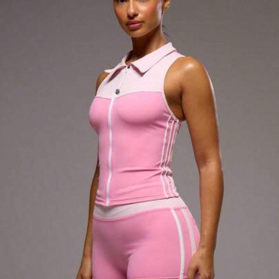 Sport Contrast Zip Through Sleeveless BBL Vest Jacket Only Sport Workout Gym Pilates Fitness Daily Girly Casual Hot Sweat Summer - Rosa Fucsia - Ver 1