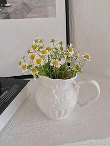 1pc Minimalist European Style Niche Premium Vintage Embossed Vase, White Milk Jug Decor For Living Room Fresh Flower Arrangement - A - View 3