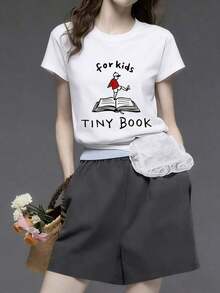 Women's White T-Shirt With A Book And Child Print, Super Cool And Comfortable! Printed T-Shirt For Casual Looks, The Cutest In Mexico. Don't Miss It! - 白色的 - 查看 11