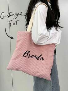 Customizable Name Striped Tote Bag, Showcases Unique Style, Personalized Letter Striped Shoulder Bag, Solid Color Zipper Canvas Bag, Large Capacity Casual Bag, Multi-Color Shoulder Strap, Suitable For Travel, Students, Vacation, Outings, Mother's Day Gift, Etc. - Multicolor - View 4