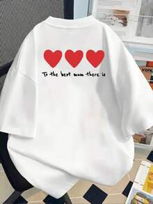 New 180g Short-Sleeved T-Shirt, 1% Cotton, With Front And Back Print - Heart Design, Mother's Day Gift - Fashionable Printed T-Shirt For Women, Spring/Summer, Suitable For All Seasons,  Clothing - Can Be Worn As A Base Layer In Spring And Autumn Or Alone In Summer, Unisex. - 白色 - 查看 2